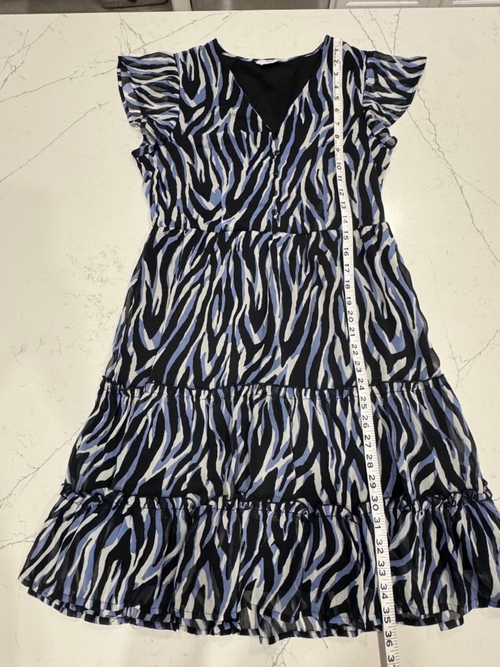 PIGALLE  Zebra Animal Print Tiered Chiffon  Mini Dress Flutter Sleeve Medium M - Picture 7 of 8